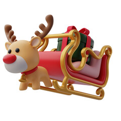 3D of Christmas Santa's sleigh full of presents with reindeer standing aside. © Kannapat