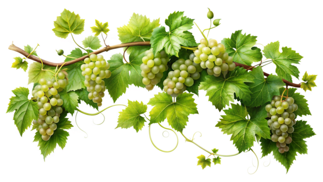 Realistic grape branch with bunches of grapes, for packaging, wine labels, gastro design, advertising and decoration PNG