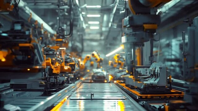 A robot is being assembled in a factory