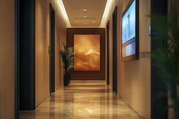 screen in hallway of a modern hotel