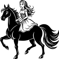 Elegant Princess Riding a Galloping Horse Vector Art