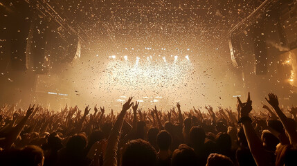 Concert with falling confetti. AI generative.