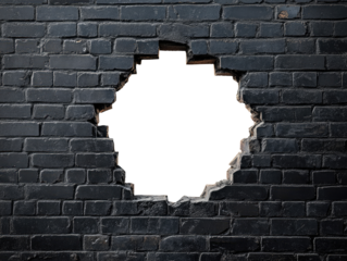Hole in black brick wall