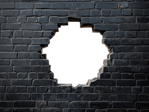 Hole in black brick wall
