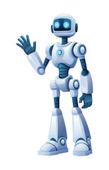 Friendly robot character waving hand. Vector cartoon illustration