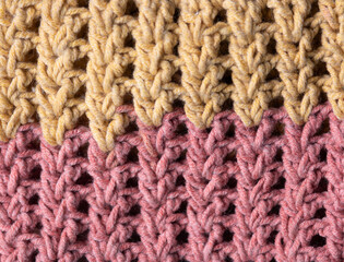 Cable knitting stitch pattern, soft woolen texture, handmade knitted cloth