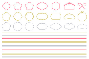 シンプルな和風のフレームイラストと飾り罫線・ラインのイラストセット　年賀状素材