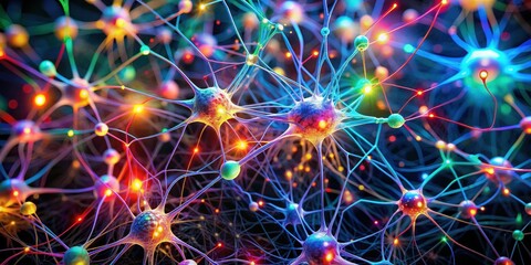 Obraz premium Close-up of colorful neural connections in the brain, neural, connections, brain, close-up, colorful, science