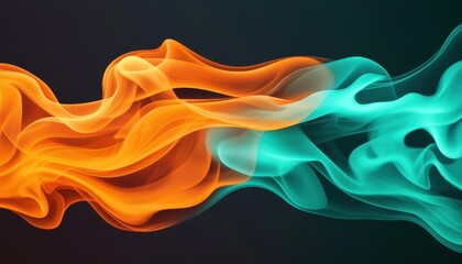 Abstract swirl of vibrant orange and teal colors creating a dynamic, fluid motion against a dark background.