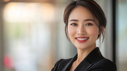 Fototapeta premium Asian businesswoman, reach out