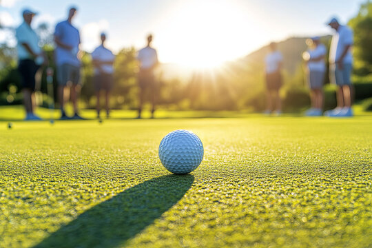 Group of friends enjoying a round of golf on a sunny day