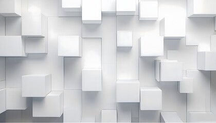 Obraz premium Abstract modern 3d square white technology communication concept background. Random shifted white cube square boxes block background wallpaper banner