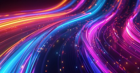 A vibrant abstract representation of flowing light trails in various colors.