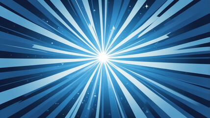 Pop art background. Comic pattern with starburst and halftone. Blue banner with dots and beams. Cartoon retro sunburst effect. Vintage sunshine texture. Funny superhero print. Vector illustration.	
