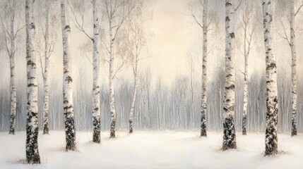 A Tranquil Winter Birch Forest Landscape