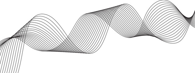 Dynamic flowing wave lines design with curved geometric lines. Modern curved stream wave background. Gray curved line for banner design and frequency sound wave line.