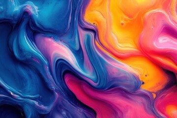 Obraz premium Abstract Swirling Blue, Pink, and Orange Liquid Paint