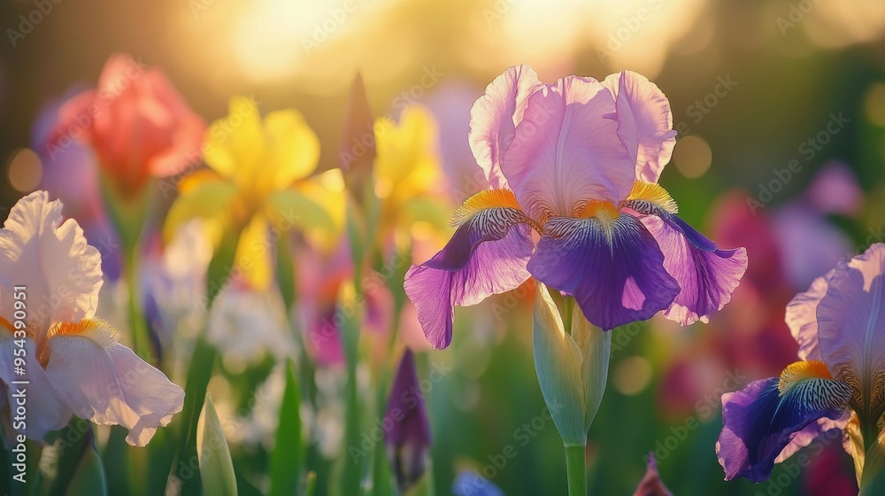 Canvas Prints spring garden showcases blooming iris germanica.