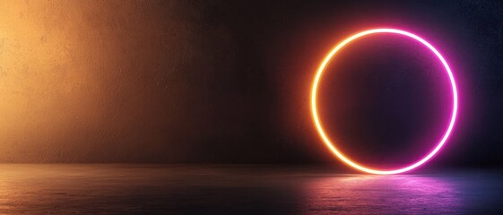 Naklejka premium A vibrant neon circle glowing against a textured background, creating a modern and artistic atmosphere.