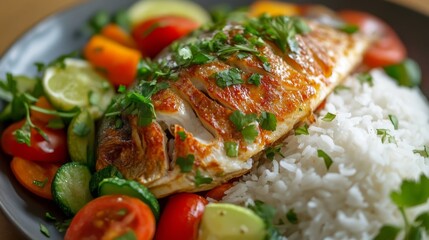 Fish with rice and veggies