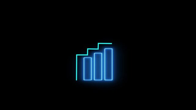 Neon line bright business graph icon. business down concept. business graph decreased concept. down arrow animation concept.