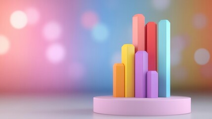 Obraz premium Colorful bar chart with a vibrant background, representing data growth and analysis in a modern, artistic style.