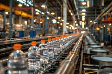 Obraz premium Bottles of water are being produced in a factory