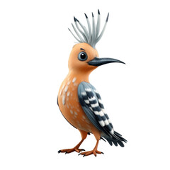 Obraz premium A 3D illustration of a hoopoe bird with a long beak, a crested head, and a brown and black striped body.