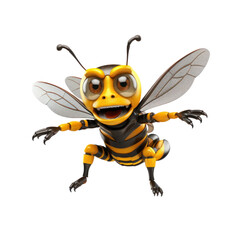 Fototapeta premium A cartoon bee with big eyes and a wide smile, flying with its wings outspread.