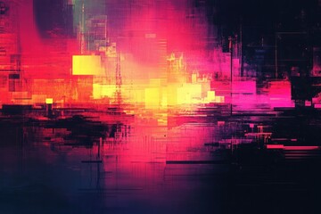 Obraz premium Abstract digital art with pink, yellow, and black color scheme