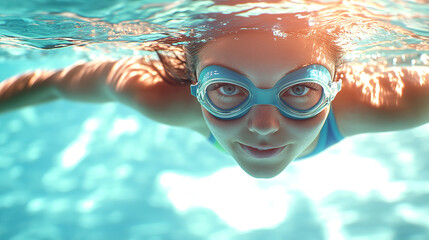 Fototapeta premium Swimmer Athlete in Action Focused and Powerful while swimming in the Pool