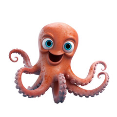 A cartoon octopus with a big smile and eight tentacles.