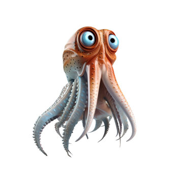 recommend clip art: A cartoon octopus with big eyes and eight tentacles, isolated on a black background.