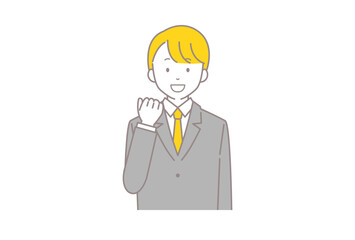 ガッツポーズをするブレザーをきた男子学生のイラスト
