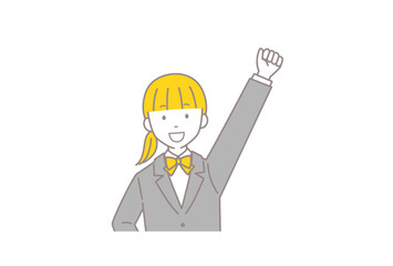 ガッツポーズをするブレザーをきた女子学生のイラスト