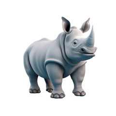 Fototapeta premium A cartoon rhinoceros with a white body and grey legs and horn, standing on a transparent background.