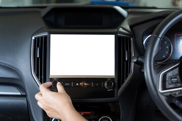 Blank white screen in the head unit of a luxury car, car head up display, multimedia in the car cabin.