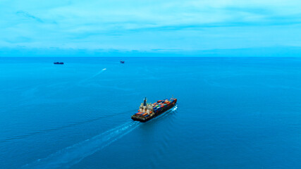 Aerial view of the freight shipping transport system cargo ship container. international transportation Export-import business, logistics, transportation industry concept	

