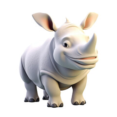 A cartoon white rhinoceros with a friendly smile, standing on a white background.