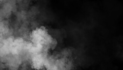Abstract misty fog on isolated black background. Smoke stage studio. Texture overlays. The concept of aromatherapy.