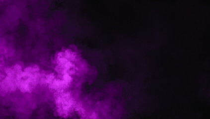 Abstract purple misty fog on isolated black background. Smoke stage studio. Texture overlays. The concept of aromatherapy.