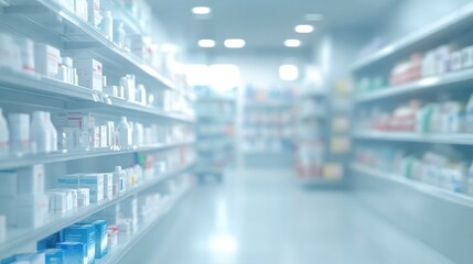 Fototapeta premium Prescription Medications and Medical Equipment Displayed on Pharmacy Shelves