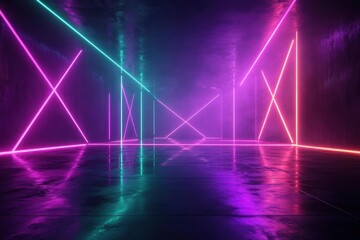 Fototapeta premium Abstract neon light patterns on a dark background.