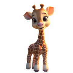 A cute cartoon giraffe with large eyes and a sweet smile stands on a black background.