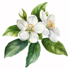 Obraz premium white flowers and green leaves is in a classic botanical style.