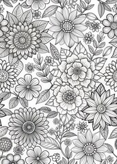 Fototapeta premium Abstract Floral Vector Pattern for Intricate Coloring in Black and White. Abstract. Vector. Coloring. Floral. Black.
