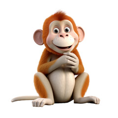 Obraz premium A cute cartoon monkey sitting with a smile on its face, with its hands clasped in front of it, isolated on a black background.