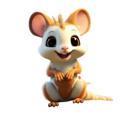 Naklejka premium A cute cartoon mouse with large eyes and a friendly smile sits on a white background.