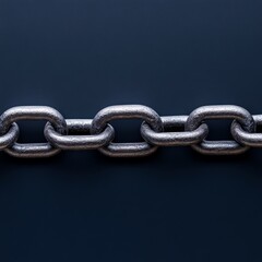 Obraz premium A close-up view of a metallic chain on a dark background, highlighting its interlocking links and industrial strength.