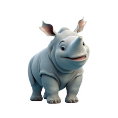 Fototapeta premium A cute, cartoon rhinoceros with a big smile, standing against a black background.